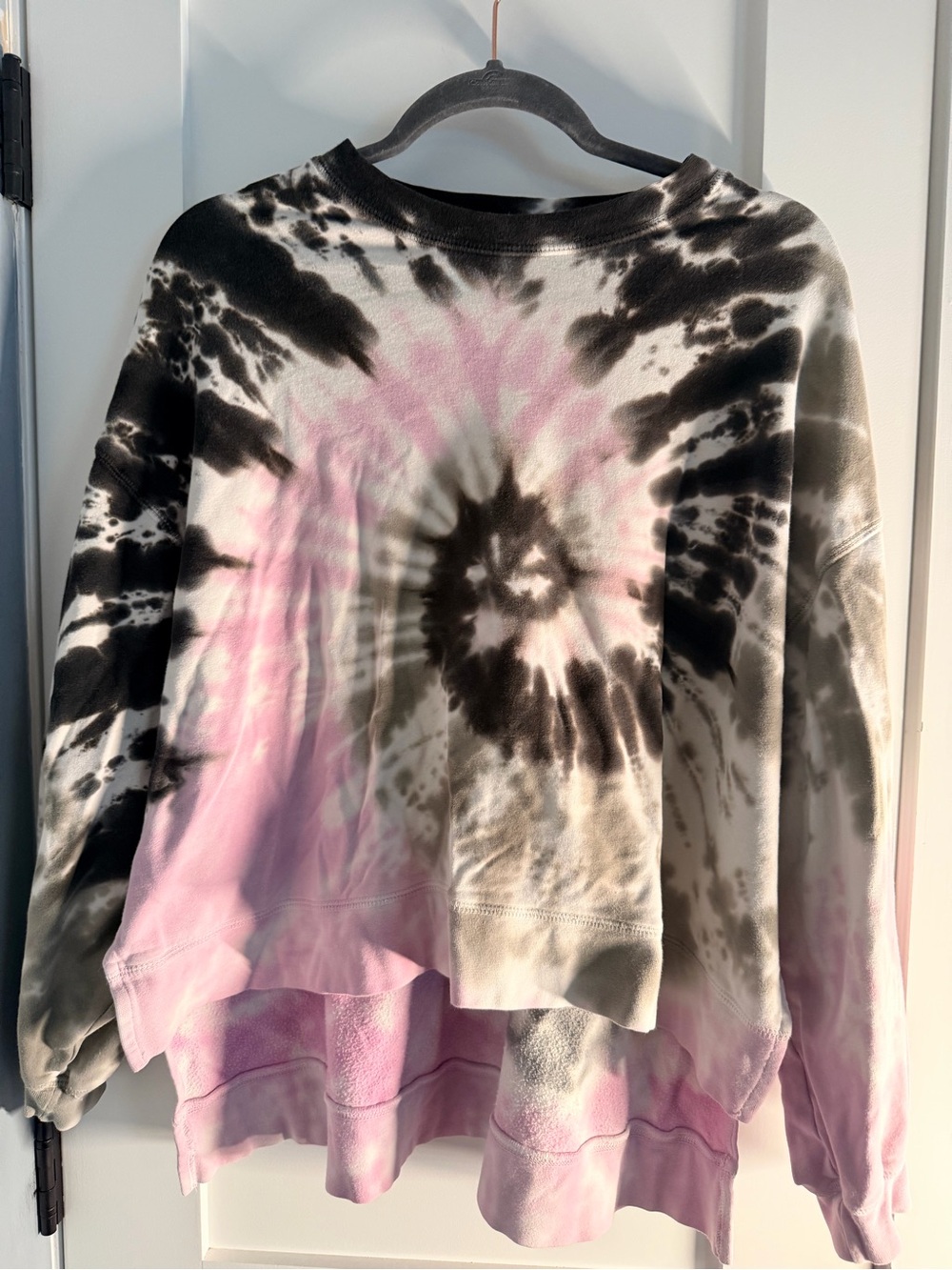 Electric & Rose Pink, Black and Cream Tie-Dye Crewneck